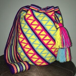 Columbian Festival Crossbody bucket bag Tassels nEW